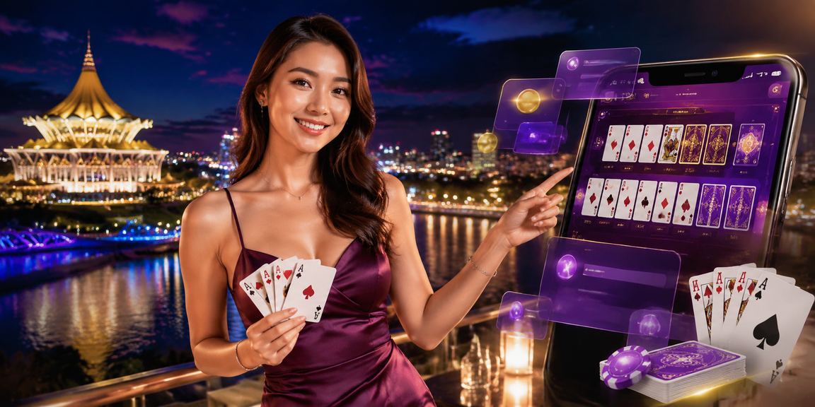 Pemain Kuching bermain permainan kad rummy dalam talian gaya Melayu Sarawak tempatan