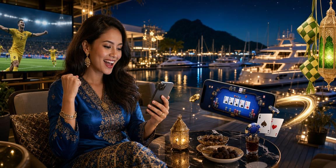 Permainan poker dan loteri sempena Hari Raya di Langkawi Malaysia dengan suasana perayaan